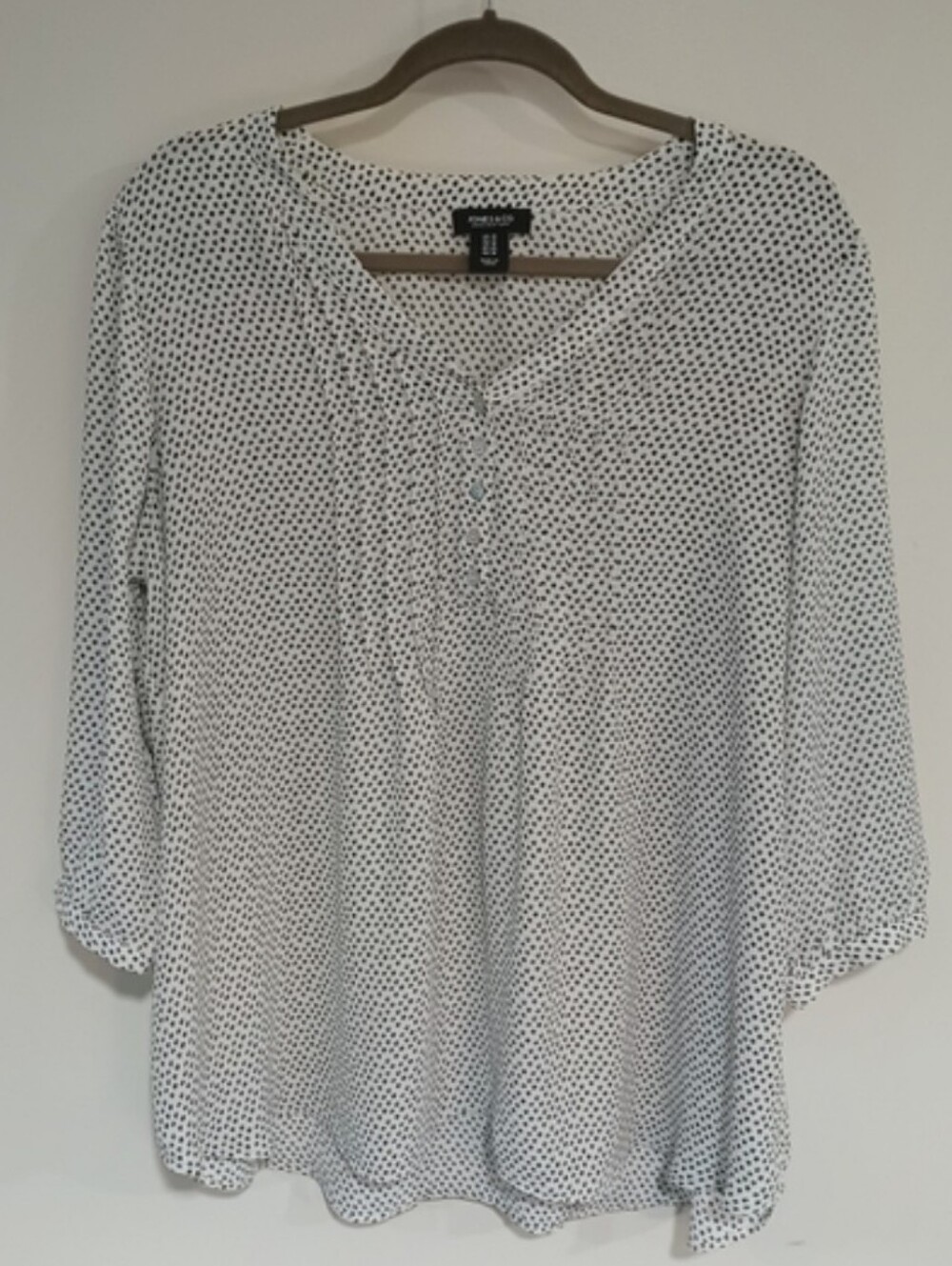 Jones New York White Blouse with Black Dot Print